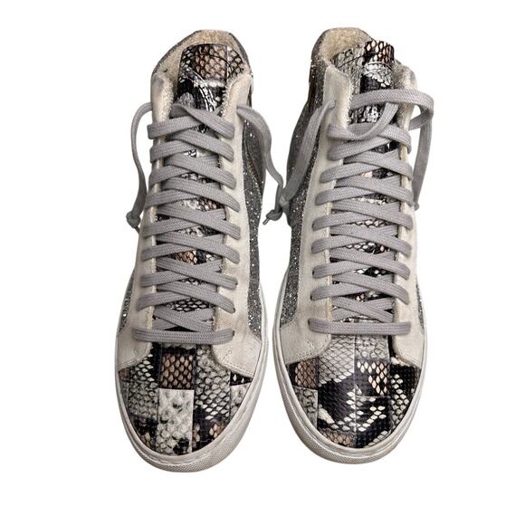P448 EU 41 Glitter Snakeskin Hi Top Side Zip Sneakers Made In Italy Rebel Chic - Picture 16 of 16